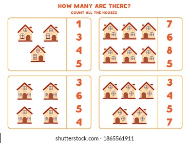 Count the amount of houses. Educational math game for kids.