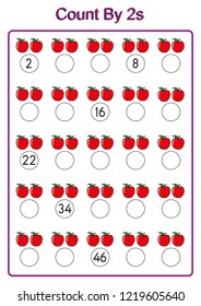 count by twos practice worksheet, write the missing numbers, two counting activity