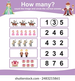 Count and circle answer for children. Exercise for children to recognize the number. Educational worksheet for preschool. Printable mathematic worksheet