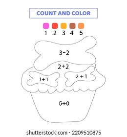Count and color cute cake. Math game for kids. 