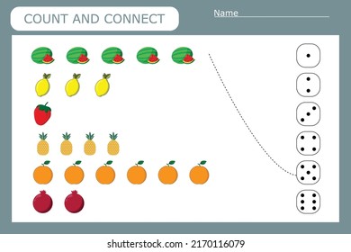 Count and connect the number of fruites  and the number
