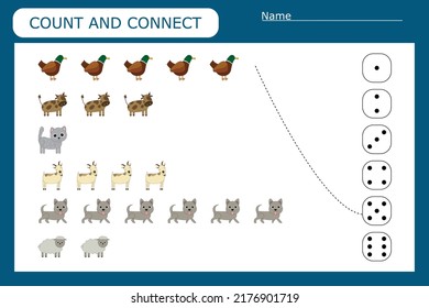 Count and connect the number of pets  and the number