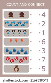 Count and connect the number of toys and the number