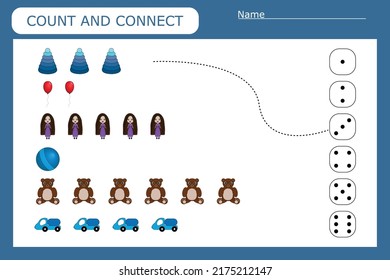 Count and connect the number of toys and the number