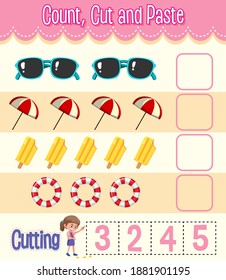 Count, Cut and Paste maths worksheet for children illustration