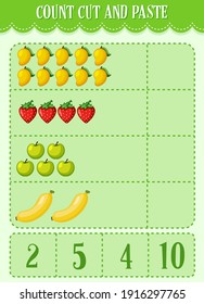 Count, Cut and Paste maths worksheet for children illustration