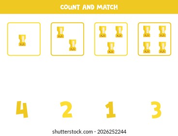Count cute yellow sharpener and match with correct numbers. Math game for kids.