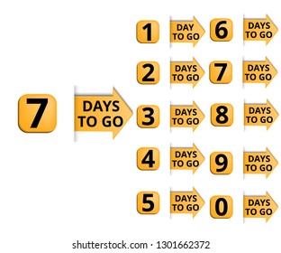 Count days to go label, sign, button. Vector illustration.