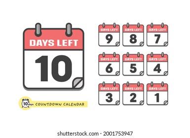 Contar el icono del calendario diario con el texto "DÍAS IZQUIERDOS". 10 días. Color de dibujo de línea simple Ilustración vectorial sobre fondo blanco.