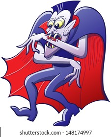 Count Dracula biting his own arm, sinking his sharp fangs into his own flesh in an act of overwhelming and compulsive madness to satiate your thirst for fresh blood