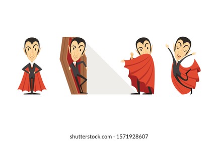 Count Dracula Cartoon Character in Different Poses Vector Set