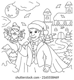 Count Dracula. Coloring book page for kids. Cartoon style character. Vector illustration isolated on white background.