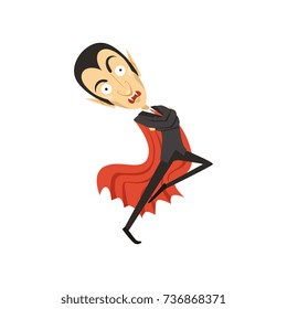 Count Dracula, dancing vampire in black suit and red cape