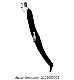 Count Dracula. . Floating Victorian gentleman. Elegant man wearing classic suit floating in air. Black and white silhouette. Hand drawn ink art.