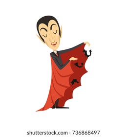 Count Dracula And Flying Bats, Vampire In Suit And Red Cape