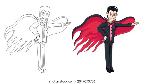 El conde Drácula te invita a ir con él. Incluye un esquema para colorear. EPS 10