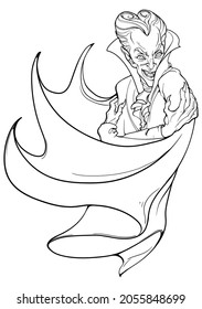 Count Dracula Line drawing. Halloween character concept. Coloring book page. A4 format. EPS10 Vector illustration.