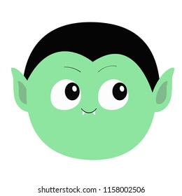 Count Dracula round head. Cute cartoon funny spooky vampire baby character. Green face with fangs. Greeting card. Happy Halloween. Flat design. White background. Isolated. Vector illustration