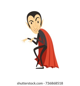 Count Dracula, sneaking vampire in black suit and red cape