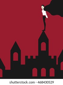 count dracula standing on the top castle background