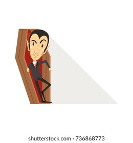 Count Dracula, vampire in black suit in coffin