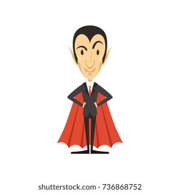 Count Dracula, vampire standing in suit and red cape
