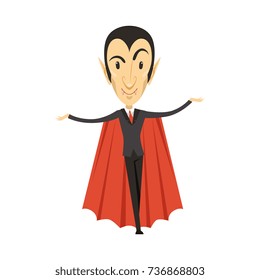 Count Dracula, vampire standing in suit and red cape