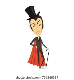 Count Dracula, vampire in suit, red cape, cylinder hat