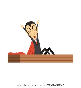 Count Dracula, vampire waking up in the coffin