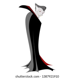  Count Dracula wearing black and red cape. Cute cartoon vampire character with fangs. 