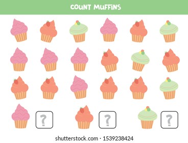 Count each muffin. Math game for kids. 