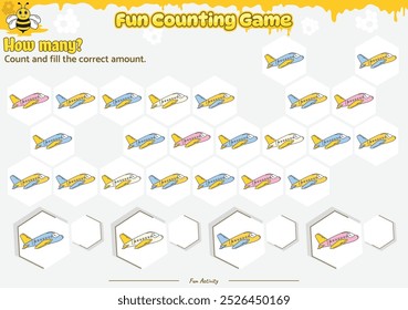 Count and fill the blank space to the correct number Beehive. Perfect for preschool learning materials, math activities, or fun printables designed to improve counting and observation skills.