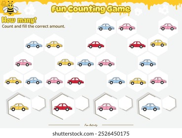 Count and fill the blank space to the correct number Beehive. Perfect for preschool learning materials, math activities, or fun printables designed to improve counting and observation skills.