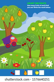 Count the fruits. Vector image. Educational card