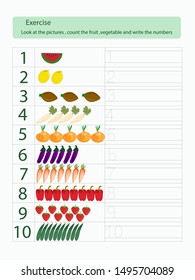 Count Fruitvegetable Write Numbers Vector Stock Vector (Royalty Free ...