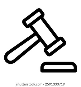 A count hammer line icon with editable stroke, representing justice, law, court