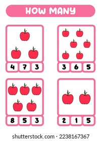 Count how many aplles. Write down the answer. Educational games for kids