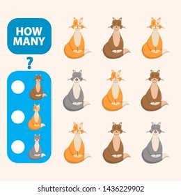 Count how many cats is educational game. Maths task development of logical thinking of children. Counting cat games  for preschool kids. Flat illustration animal cartoon character vector.