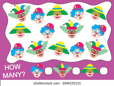 Count how many clowns. Educational game.