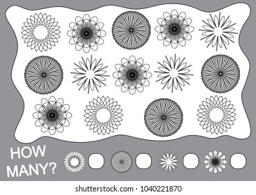 Count how many doodle flowers. Colorless. Game for children.