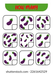 Count how many eggplants. Write down the answer. Educational games for kids