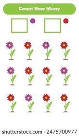 Count How Many Flowers Children Puzzle Game. Educational school materials for little kids