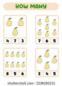 Count how many pears. Write down the answer. Educational games for kids