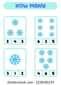 Count how many snowflakes. Write down the answer. Educational games for kids