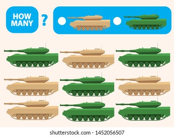 Count how many tank is educational game. Maths task development of logical thinking of children.
