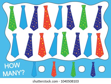 Count how many ties. Mathematical game for children. Learning numbers. Vector illustration.