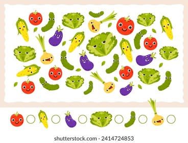 Count how many vegetables. Counting game for kids. Educational a mathematical game. Flat vector illustration.
