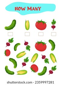 Count how many vegetables. Educational game for preschoolers.