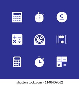 count icon set. calculator, is less than or equal to and abacus vector icon for graphic design and web