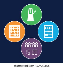 Count icons set. set of 4 count filled icons such as abacus, digital time